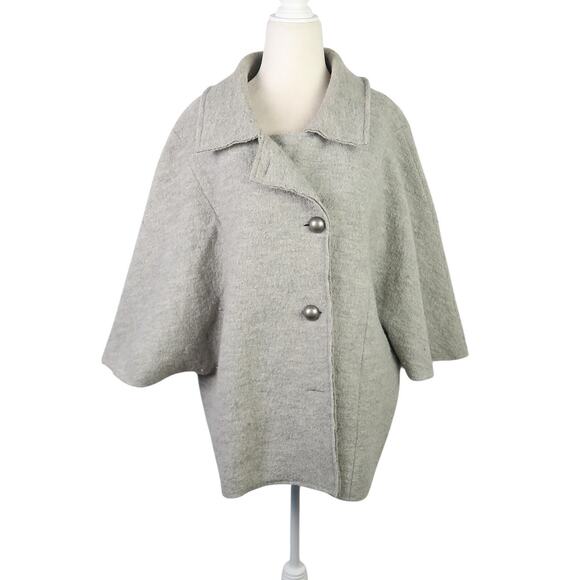 Vintage 90s Carole Little Grey Wool Dolman Sleeve Cape Jacket XL - Picture 1 of 7